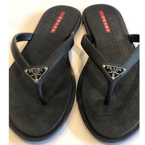 Prada Saffiano Rubber Sandals Flip Flops 36 Black